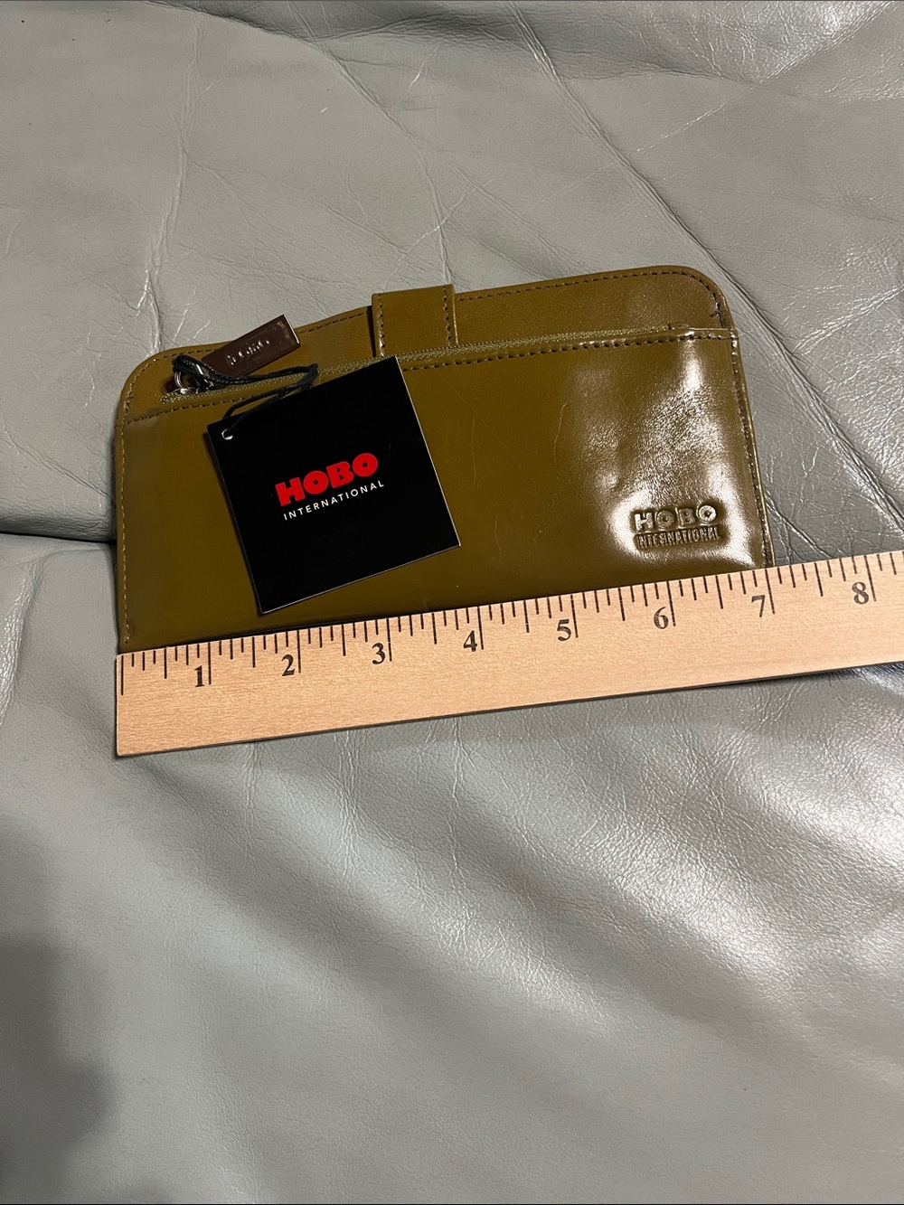 HOBO International Olive Green Patent Leather Zip Wallet